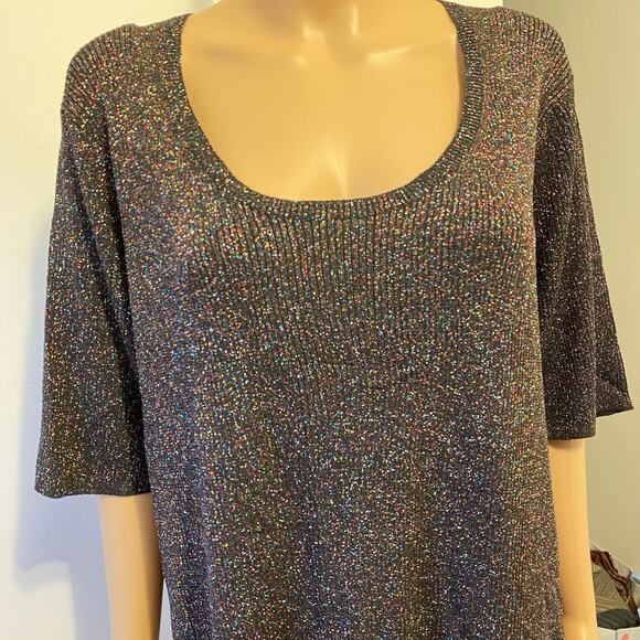 August Silk Knits Womens Cream Silk Knit V-Neck Pullover T-Shirt Size 1X - Picture 8 of 8